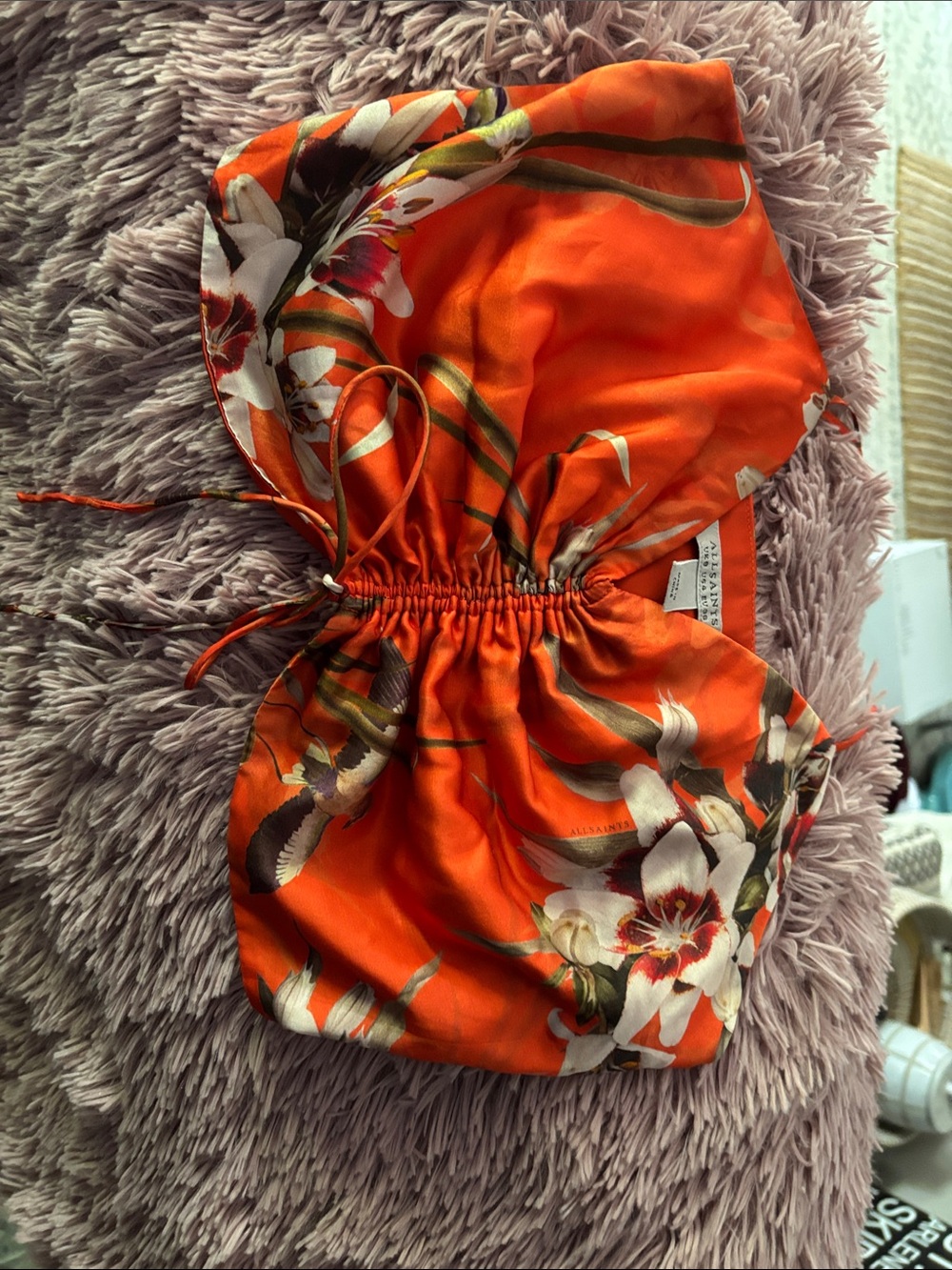 Alice + Olivia Vibrant Orange Floral Drawstring Tube Top